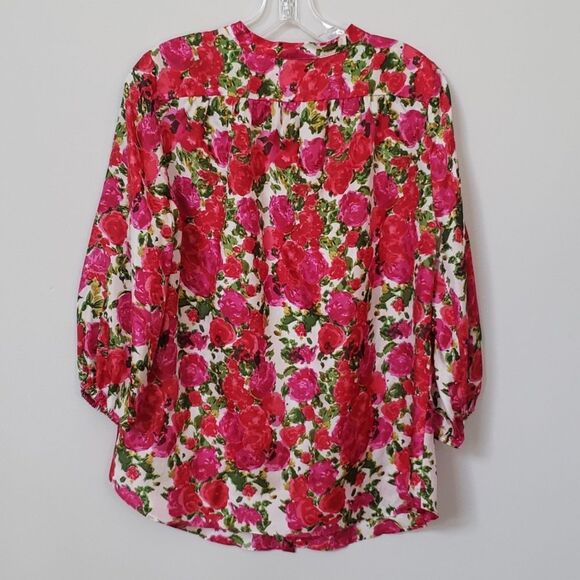 Velvet Top Womens Med Artsy Silk Floral Button-Up Blouse - Picture 3 of 6
